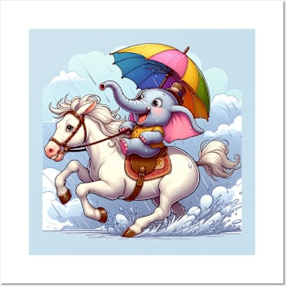 little elephant riding a horse Posters and Art